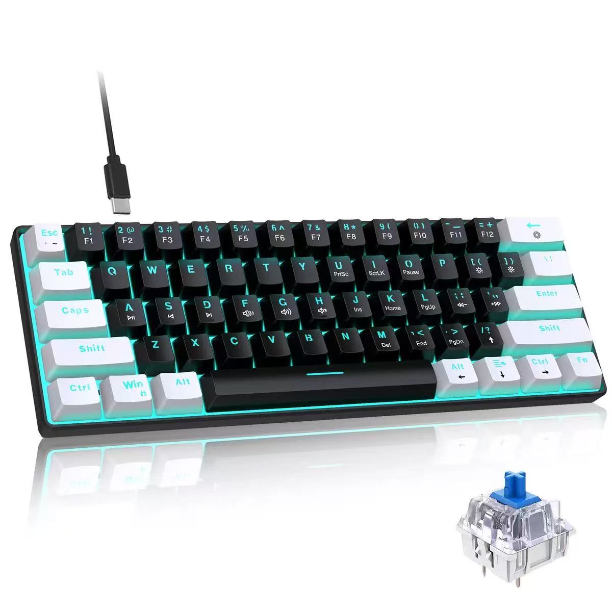 Keyboard Gaming Blue Switch - 60% Mechanical Keyboard, Gaming Keyboard With