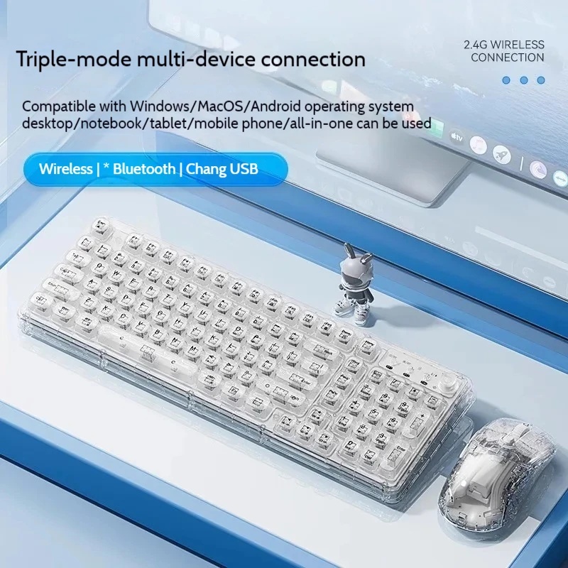 Gaming Keyboard Thocky - Transparent Ice Crystal Wireless Bluetooth Keyboard
