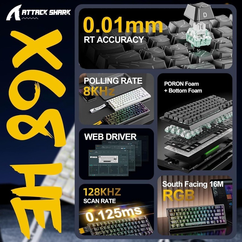 ATTACK SHARK X68 HE 8000Hz Rap - đánh giá và giá Keyboard Gaming Mac