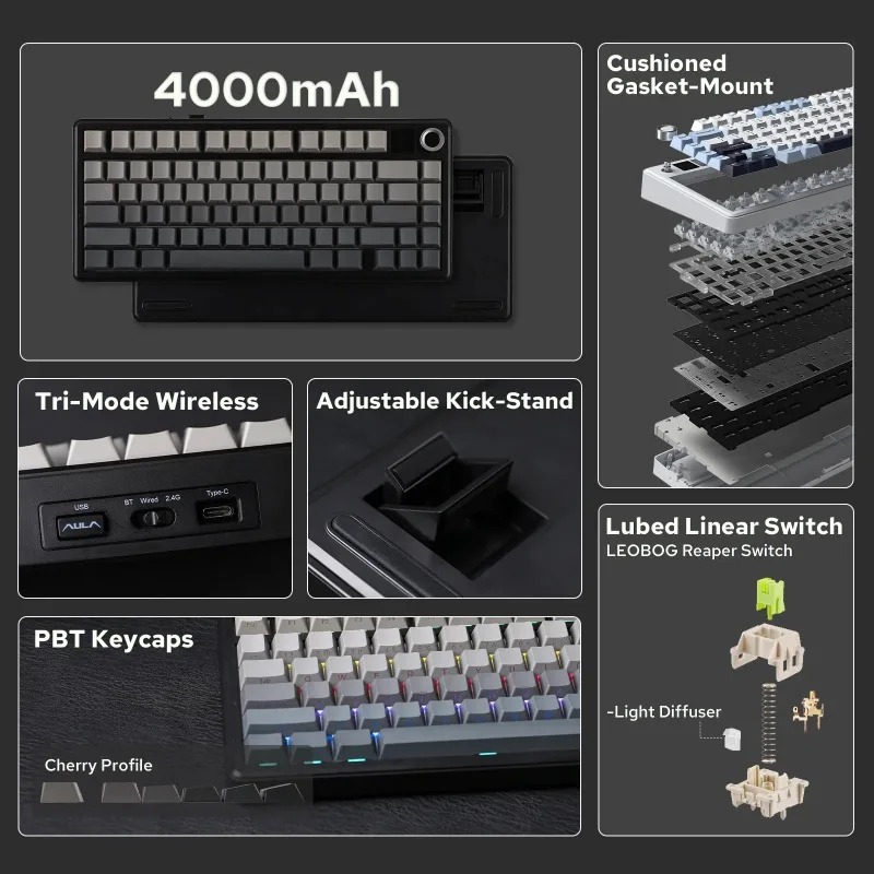 AULA F75 Max Mechanical Keyboa - đánh giá và giá Gaming Keyboard Wireless