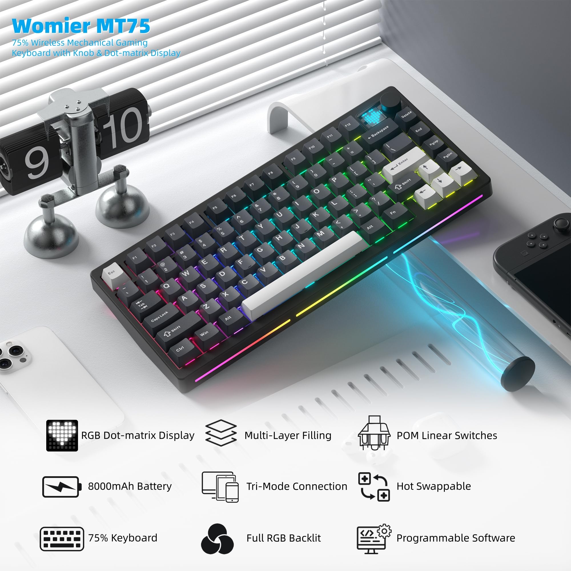 Womier MT75 Wireless Mechanica - đánh giá và giá Gaming Keyboard Thocky